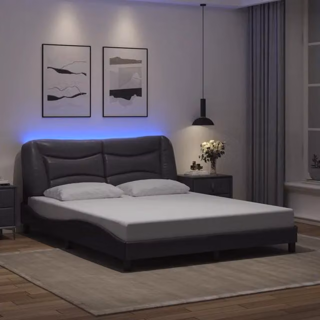 Letto con base a giroletto vidaXL Hvar Grigio con illuminazione LED e porta di ricarica USB, L/P: 160 x 200 cm