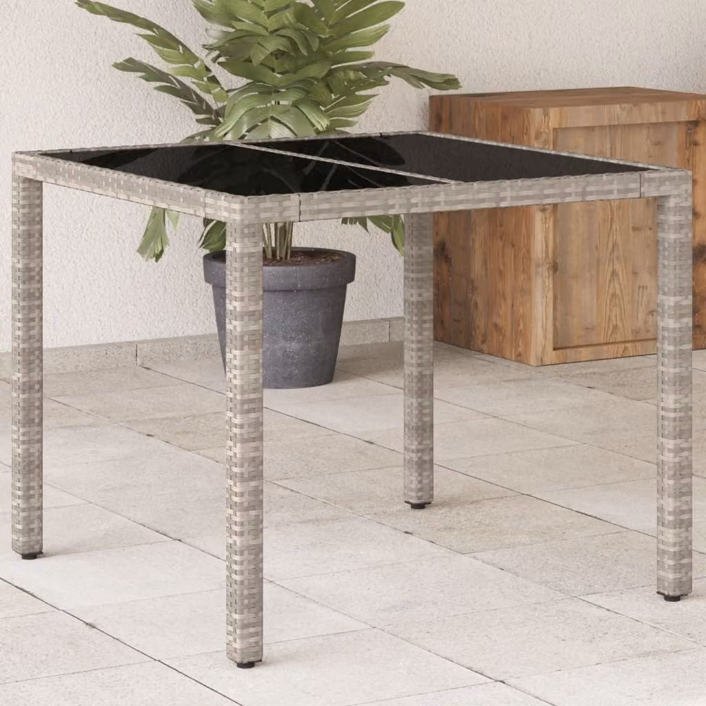 Maison Exclusive - Tavolo da giardino con piano in vetro Grigio chiaro 90x90x75 cm Poly Rattan