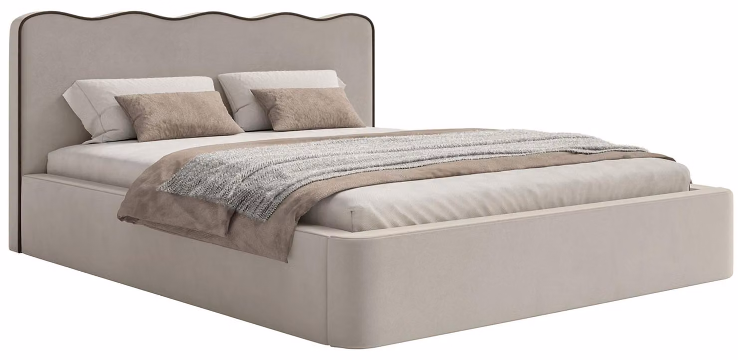 Selsey Duney - Letto imbottito 140x200 con contenitore e rivestimento in velluto, color beige