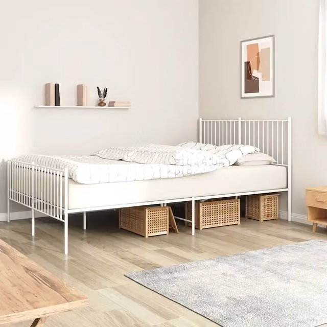 Giroletto con testiera e pediera in metallo bianco vidaXL L/P: 160 x 200 cm