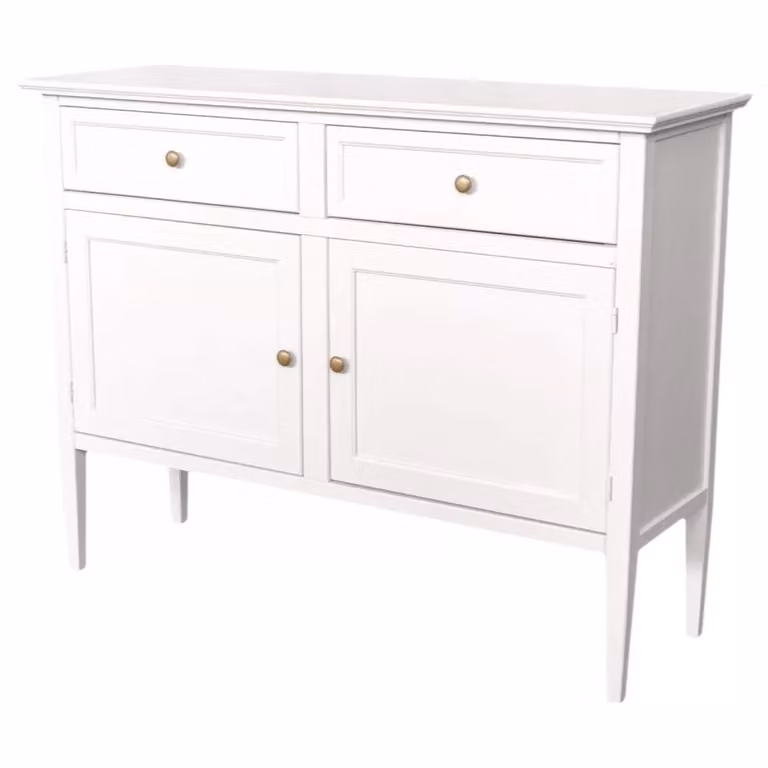 Madia credenza shabby chic in legno di pioppo bianco con 2 porte e 2 cassetti Mobili 2G L: 110 cm, P: 35 cm, H: 83 cm