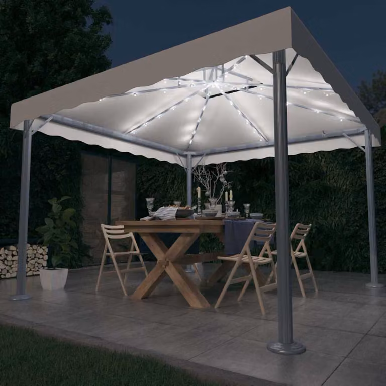 vidaXL Gazebo in Alluminio e Acciaio con Stringa di Luci LED Beige L/P: 300 x 300 cm, H: 270 cm