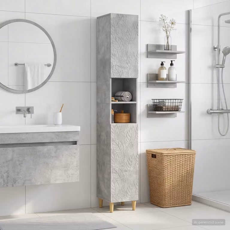 Armadio da bagno moderno vidaXL DELFT con ripiano aperto e ante a battente, Grigio, H: 190,0 cm, L: 31,0 cm, P: 30,0 cm