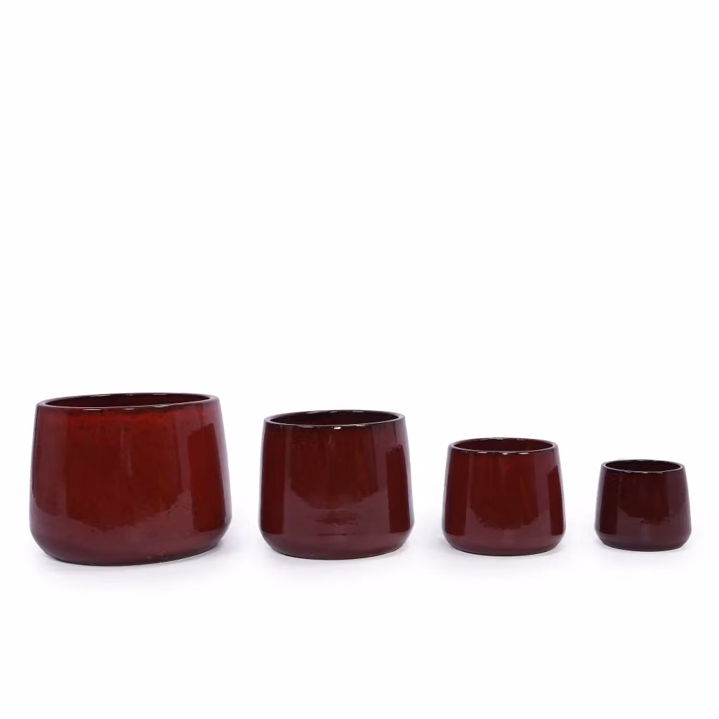 Set di 4 vasi per piante MINIMAL in ceramica rosso lucido per balcone e giardino, H: 33 cm, 30 cm, 20 cm, 15 cm – 2