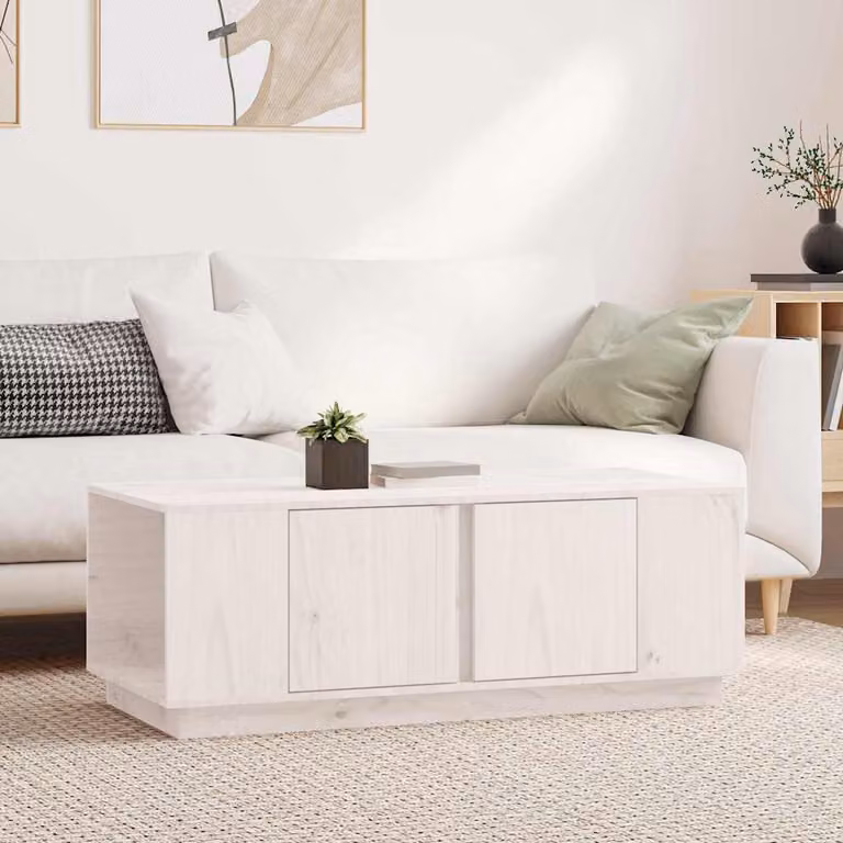 vidaXL Tavolino da Salotto Rustico in Legno di Pino Bianco L: 110 cm, P: 50 cm, H: 40 cm