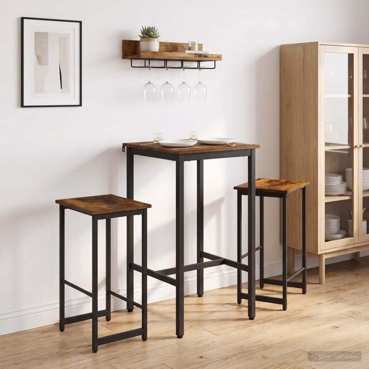 Set di 2 sgabelli da bar moderni vidaXL in rovere fumo e metallo, L: 40 cm, P: 32 cm, H: 74 cm