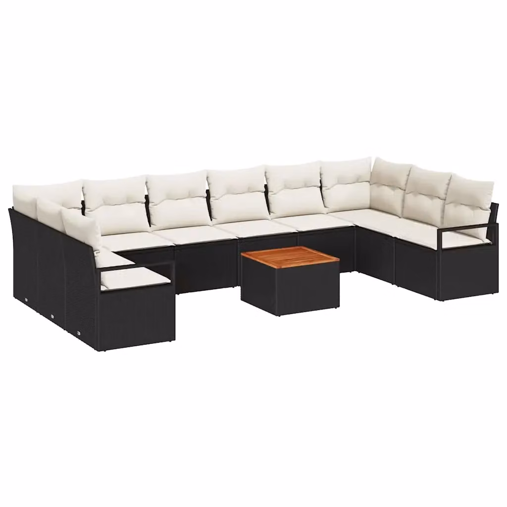 Set Divano da Giardino Moderno vidaXL in Polyrattan Nero con Legno di Acacia 11 Pezzi – 2