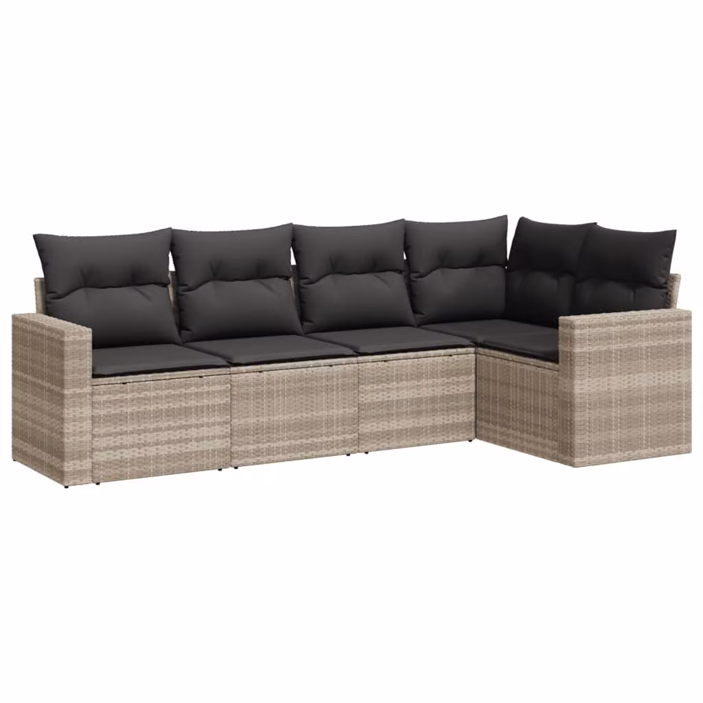 Set Divano da Giardino 5pz con Cuscini Grigio Chiaro Polyrattan