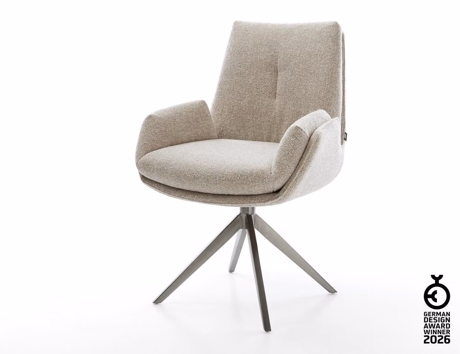 DELIFE sedia girevole Clea-Flex tessuto morbido beige struttura trasversale ampia grafite funzione dondolo girevole a 360°