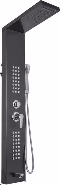 Sistema di Doccia Completo - Pannello di Doccia Quadrato - Doccia a Pioggia - Massaggio - Con Luce a Led - Incluso Capocchia di Doccia Removibile - Nero