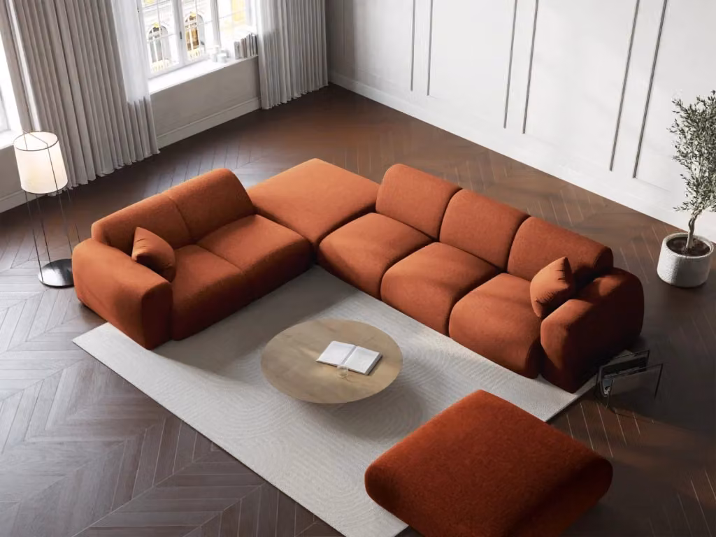 Divano angolare sinistro Nolio Cosmopolitan Design a 4 posti in ciniglia color terracotta L/P/H: 315 x 220 x 72 cm – 2