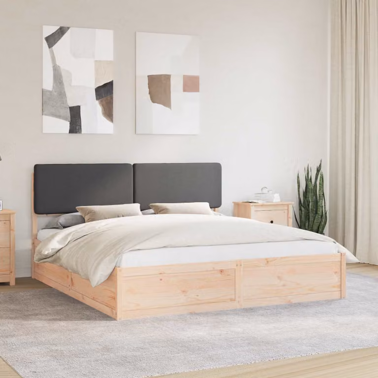 vidaXL Letto Moderno con Testiera Rivestita in Tessuto Grigio e Struttura in Legno di Pino L/P/H: 180 x 200 x 185,5 cm