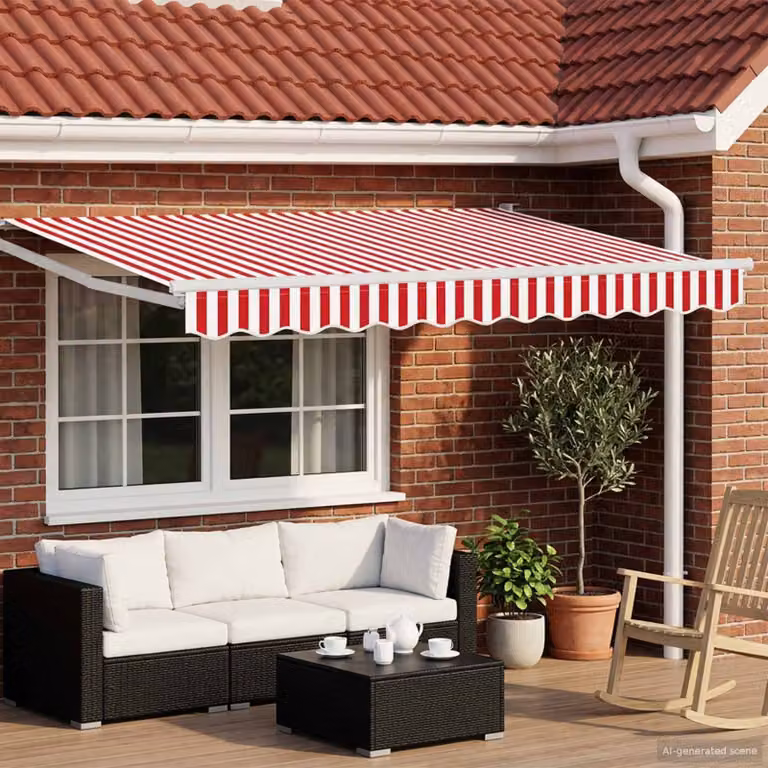 Tettuccio elettrico retrattile vidaXL in alluminio con tendalino in poliestere rosso e bianco L: 3 m x P: 2,5 m