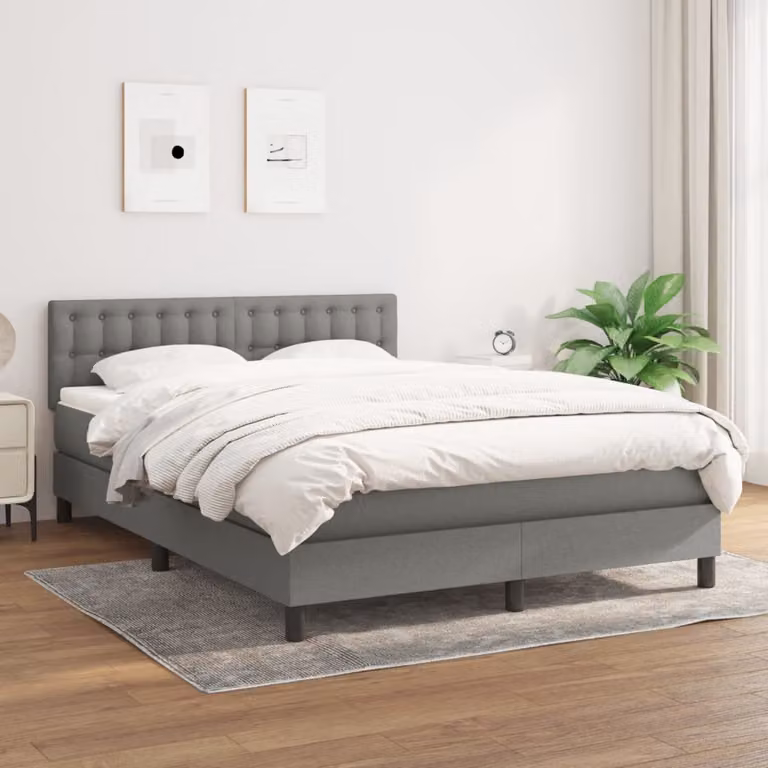 vidaXL Letto Ibrido con Giroletto a Molle e Materasso in Tessuto Grigio e Bianco L/P/H: 200 x 140 x 88 cm