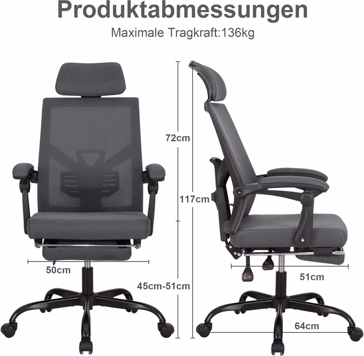 Sedia da ufficio ergonomica - Sedia da ufficio con poggiatesta regolabile - Sedia da ufficio - Sedia girevole - Sedia da lavoro