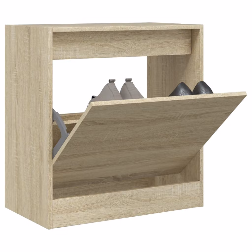 Scarpiera moderna vidaXL in legno rovere, sospesa a parete, colore beige/marrone, L: 60 cm, P: 34 cm, H: 63,5 cm