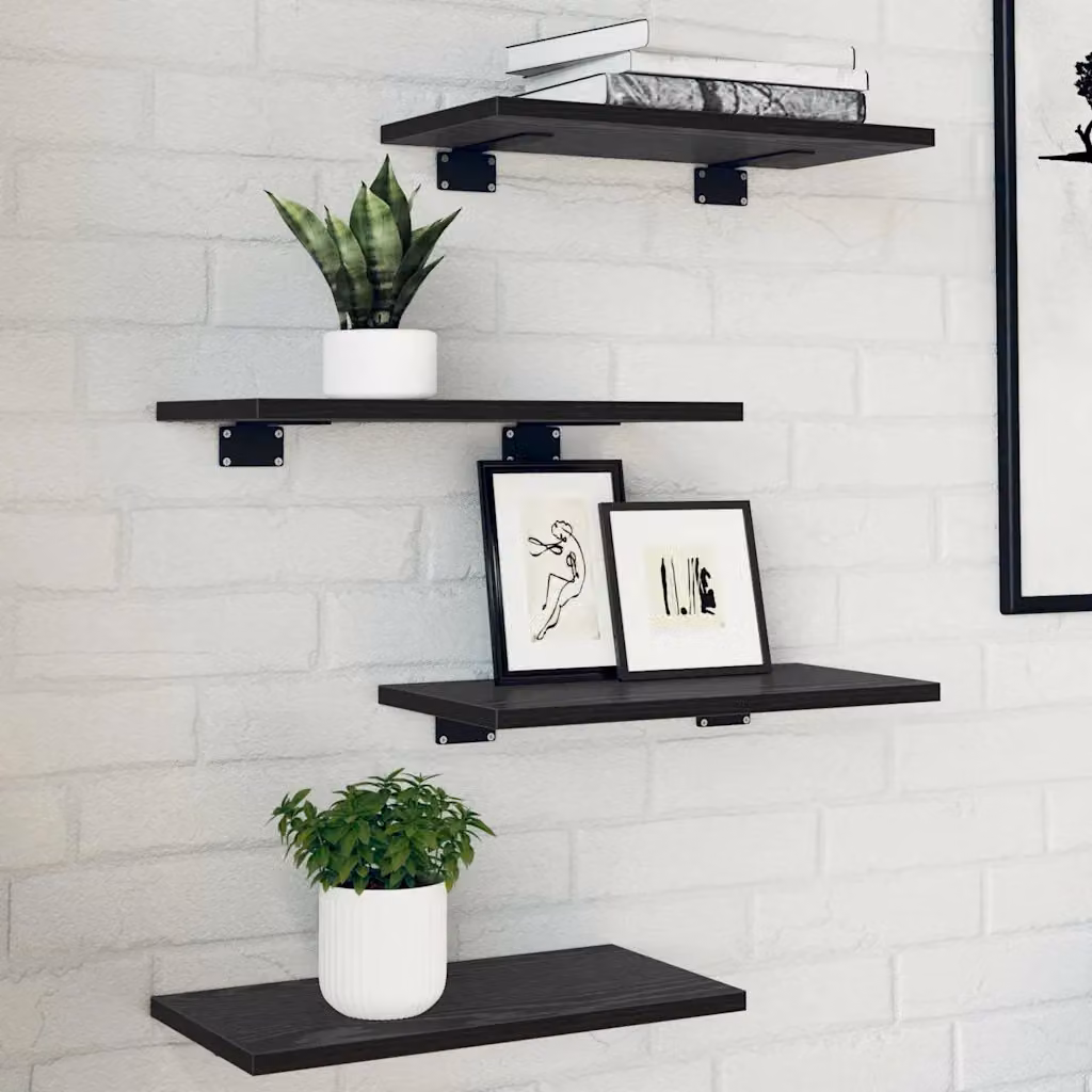 Set di 4 scaffali a parete vidaXL in legno ingegnerizzato nero opaco, 3 livelli, L 40 x P 20 x H 1,5 cm