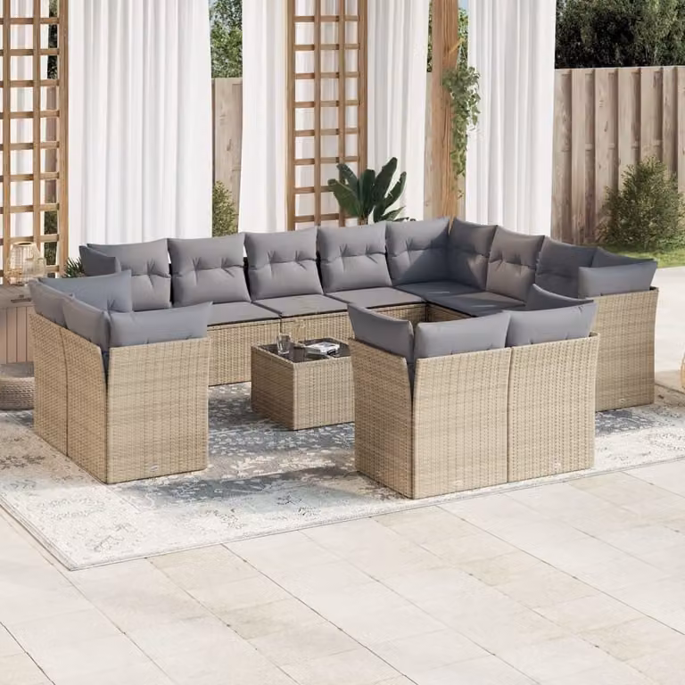 Maison Exclusive - Set di divani da giardino 13 pezzi con cuscini in polyrattan beige