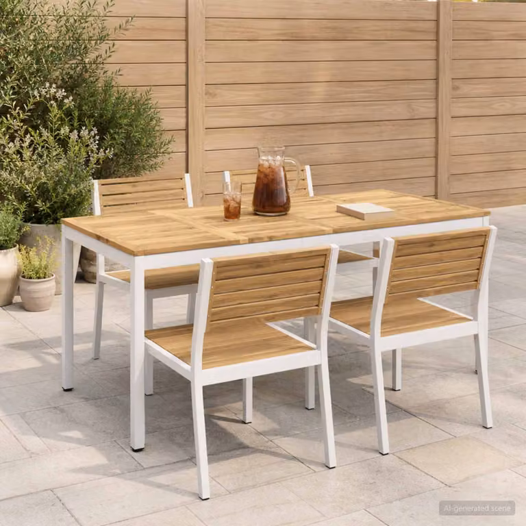 vidaXL Tavolo da giardino rettangolare in legno di acacia bianco L: 180 cm, P: 88,5 cm, H: 75 cm