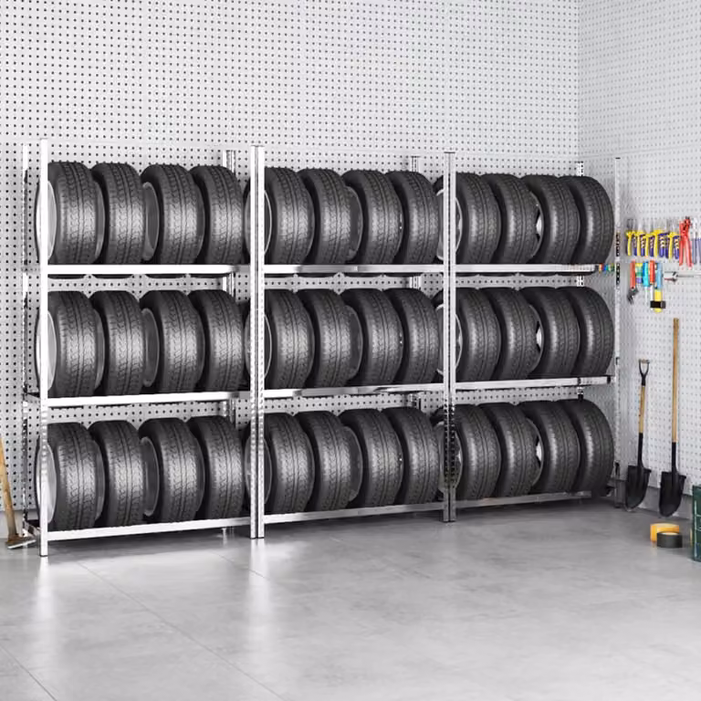 vidaXL Portapneumatici a 3 Strati in Acciaio Argento L: 110 cm, P: 40 cm, H: 200 cm