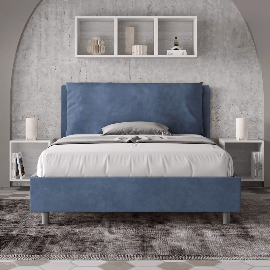 Letto Matrimoniale Francese Antea Large Blu con Rete Imbottita in Microfibra L/P/H: 140 x 190 x 110 cm – 2