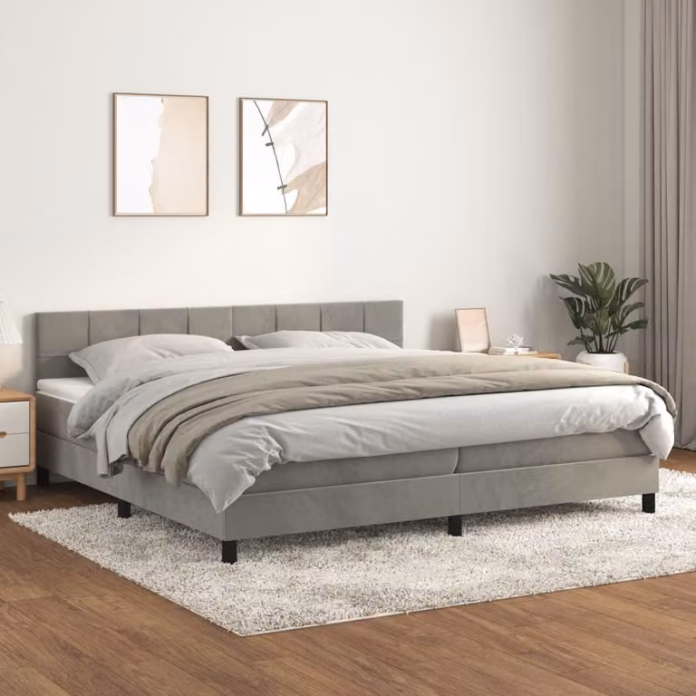 The Living Store Letto a molle con materasso grigio chiaro 200x200 cm in velluto