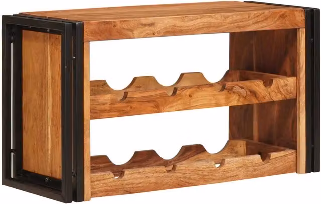Portabottiglie in legno di acacia massello e metallo marrone stile industrial da appendere al muro L: 80 cm, P: 45 cm, H: 33 cm