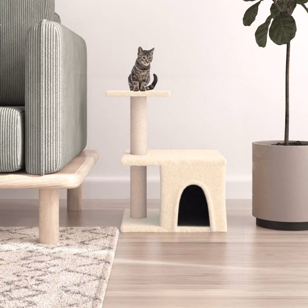 Albero per gatti vidaXL con tiragraffi in sisal sostituibile, colore beige, H: 48 cm, L: 42 cm, P: 34,5 cm
