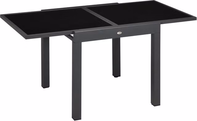 Tavolo Allungabile da Giardino 80-160x80x75 cm con Piano in Vetro e Alluminio Nero