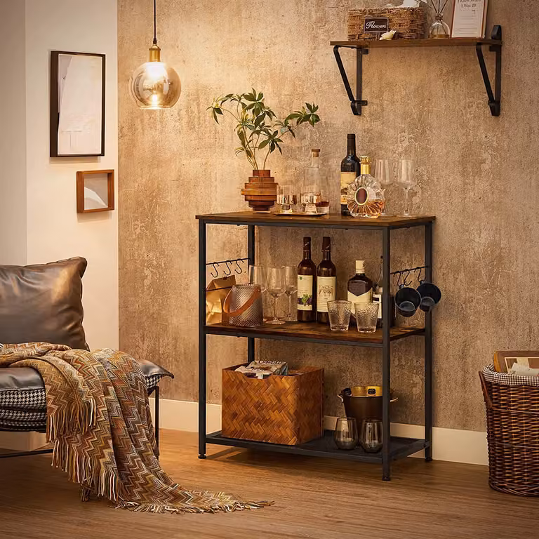 Scaffale VASAGLE, 80 x 40 x 90 cm, scaffale da cucina, vintage marrone-nero