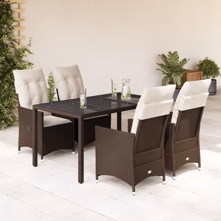Maison Exclusive - Set da pranzo da giardino 5 pezzi con cuscini marroni in polyrattan