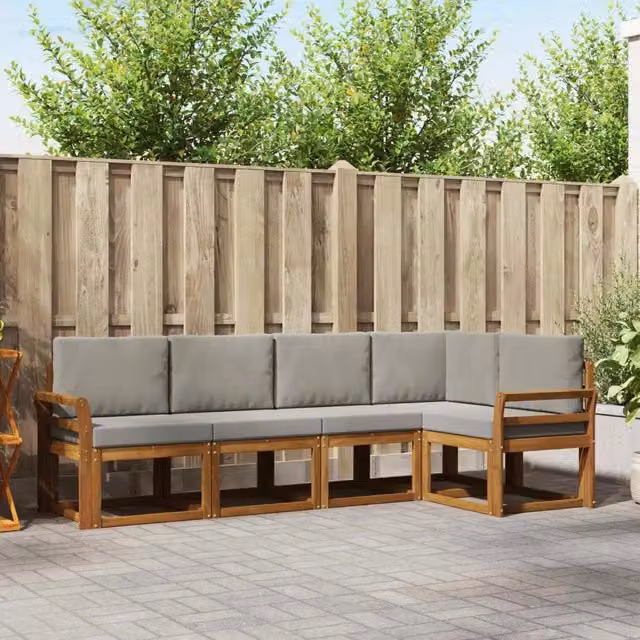 Set di divani da esterno 5 pz Grigio Naturale e Chiaro 3366394