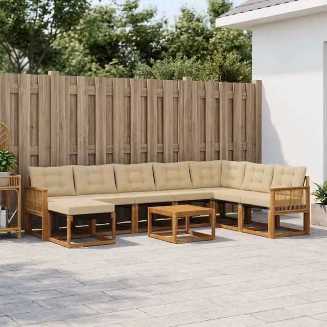 Set di divani da esterno 9 pz Naturale e Beige 3382165