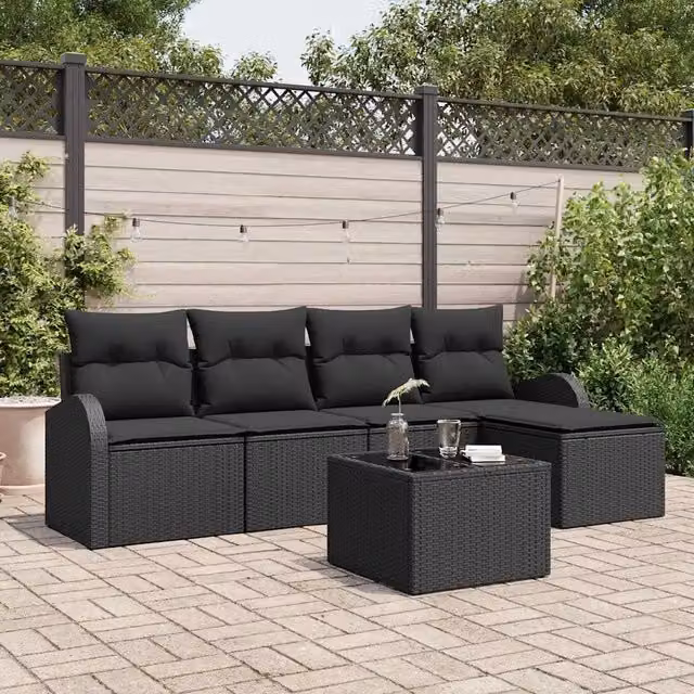 Set Divano da Giardino 6 pz Nero polyrattan 3346013