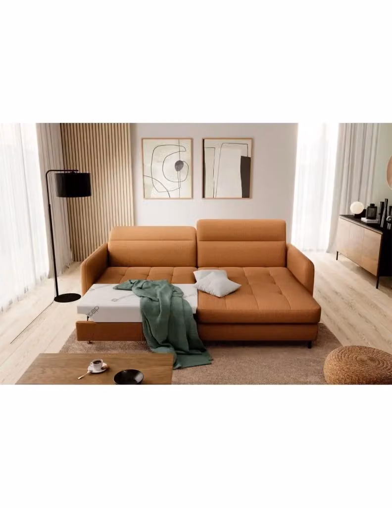Divano ad angolo moderno MEUBLORAMA collezione GOUMSI colore arancione con funzione letto e poggiatesta regolabile – 2