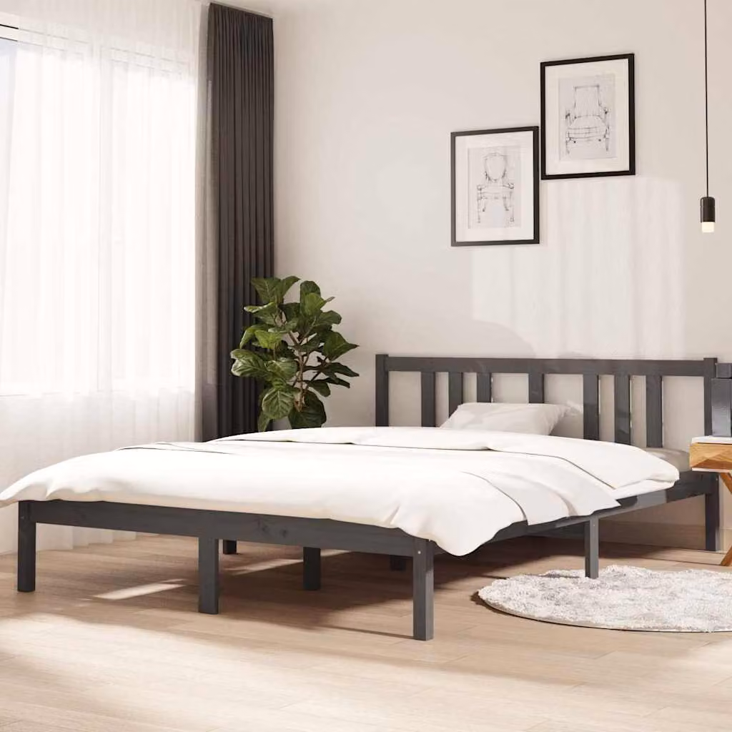 vidaXL Giroletto in legno massello di pino grigio L/P/H: 205,5 x 140 x 69,5 cm