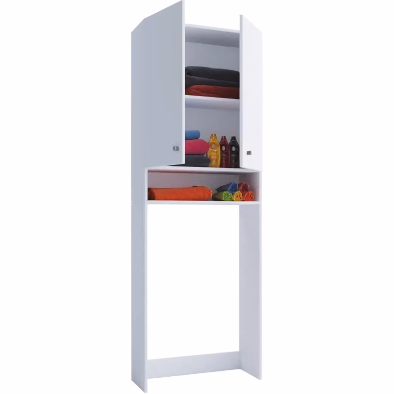 Mobile Coprilavatrice Ezooza Bianco Opaco con Ripiani e Ante - H 182 x L 64 x P 27 cm - Soluzione Salvaspazio per Lavanderia e Bagno – 2