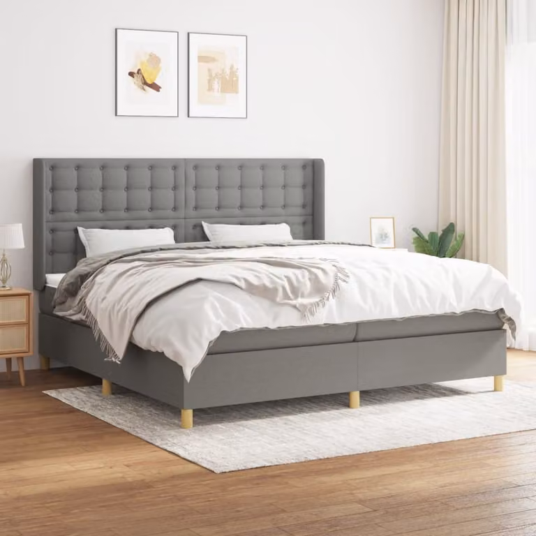 The Living Store Letto a molle con materasso grigio scuro 200x200 cm in tessuto