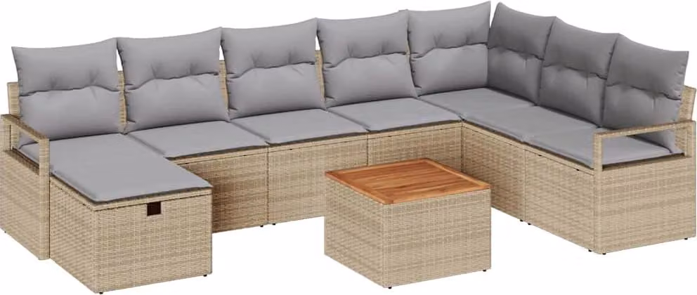 Set Divano da Giardino con cuscino 9 pcs Beige polyrattan