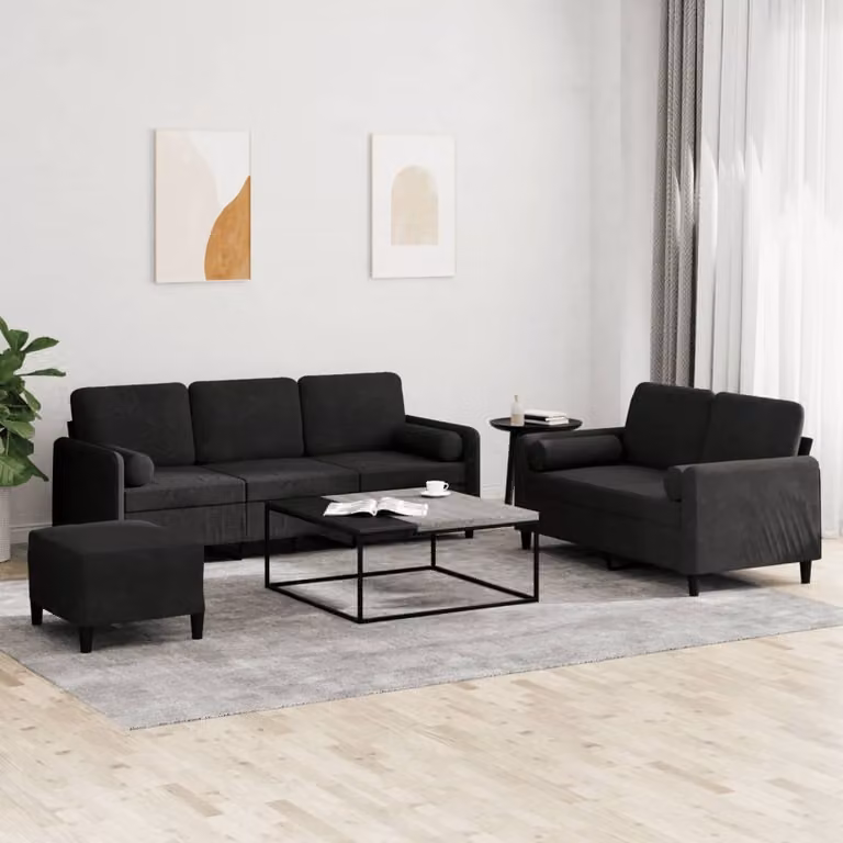 Maison Exclusive - Set divano a 3 pezzi con cuscini in velluto nero