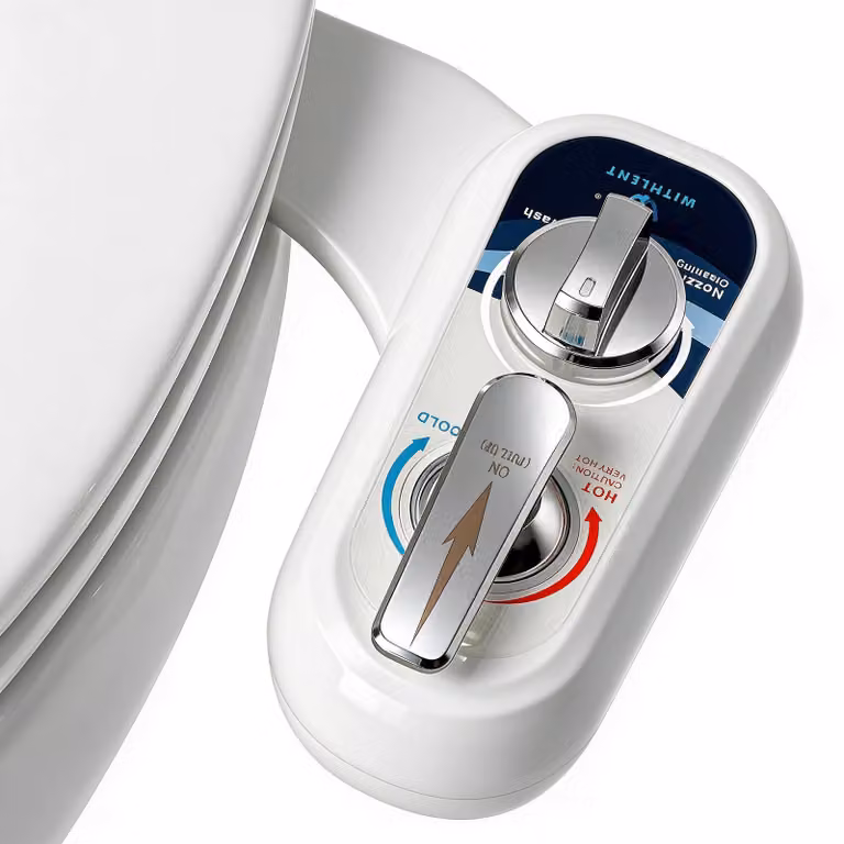 Accessorio per bidet, montaggio a sinistra, con acqua calda/fredda, doppia ugello, autopulente