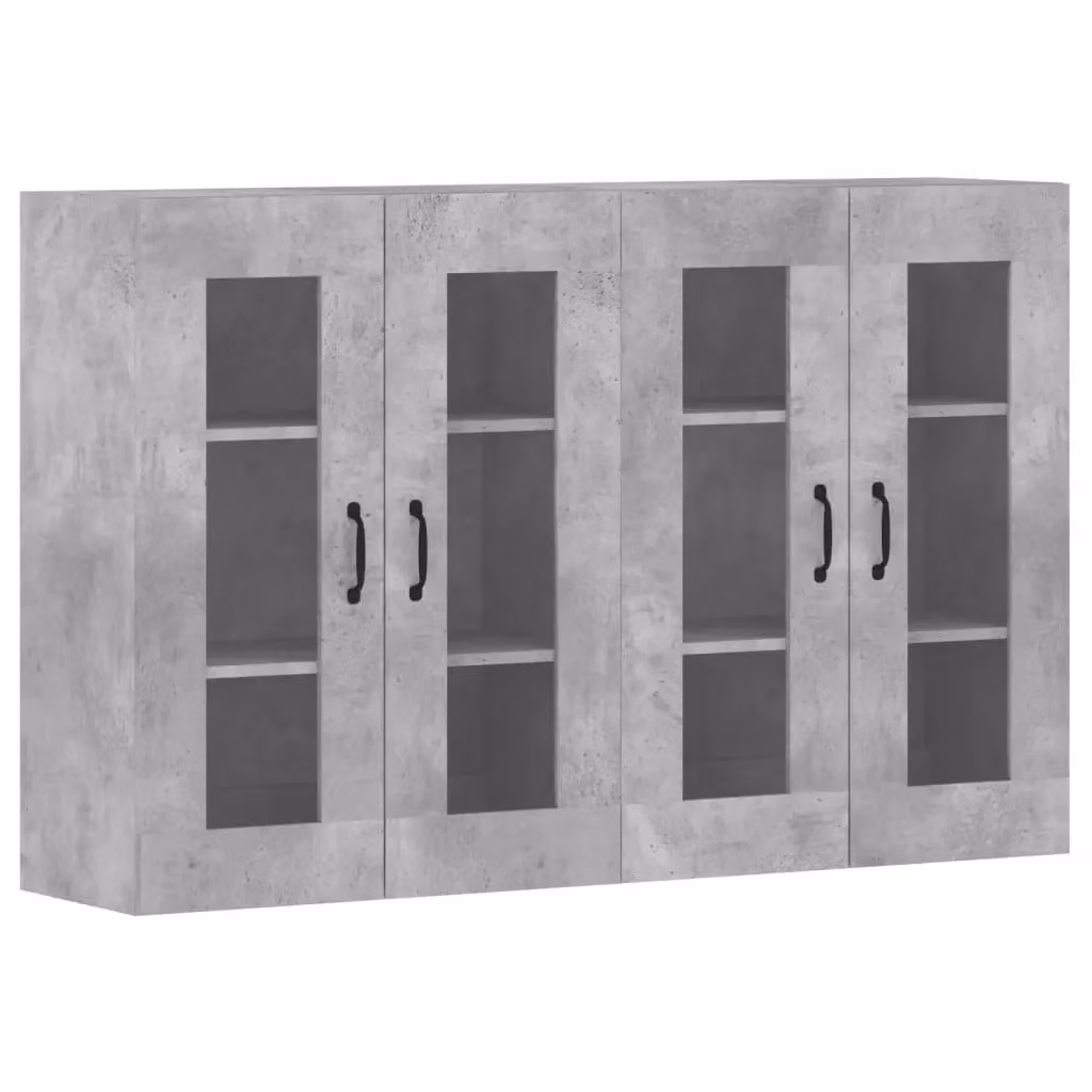 Set di 2 armadietti da parete vidaXL in stile industrial con ante in vetro, colore grigio, in legno e metallo