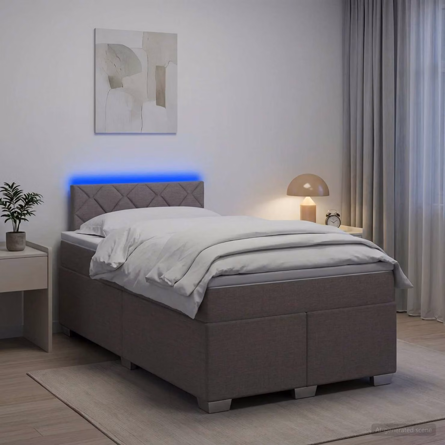 Letto con Box Spring, Materasso Ibrido e Illuminazione LED vidaXL, Colore Grigio/Beige, L/P: 120 x 200 cm