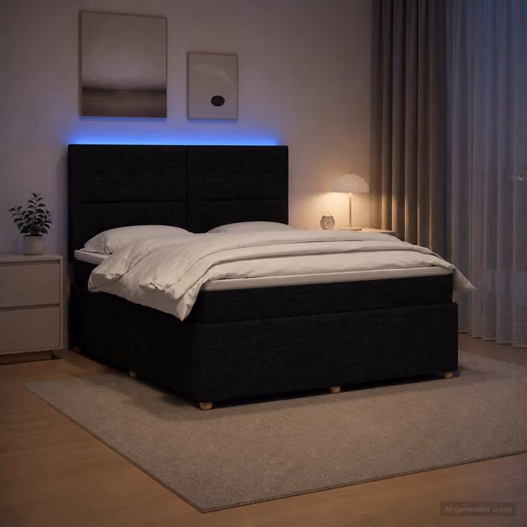 Maison Exclusive - Letto boxspring a LED con materasso, nero, 140 x 190 cm, rivestimento in tessuto