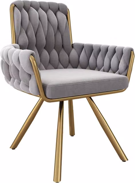 Set di 4 Sedie da Pranzo in Velluto Grigio con Giro 360° e Gambe in Metallo