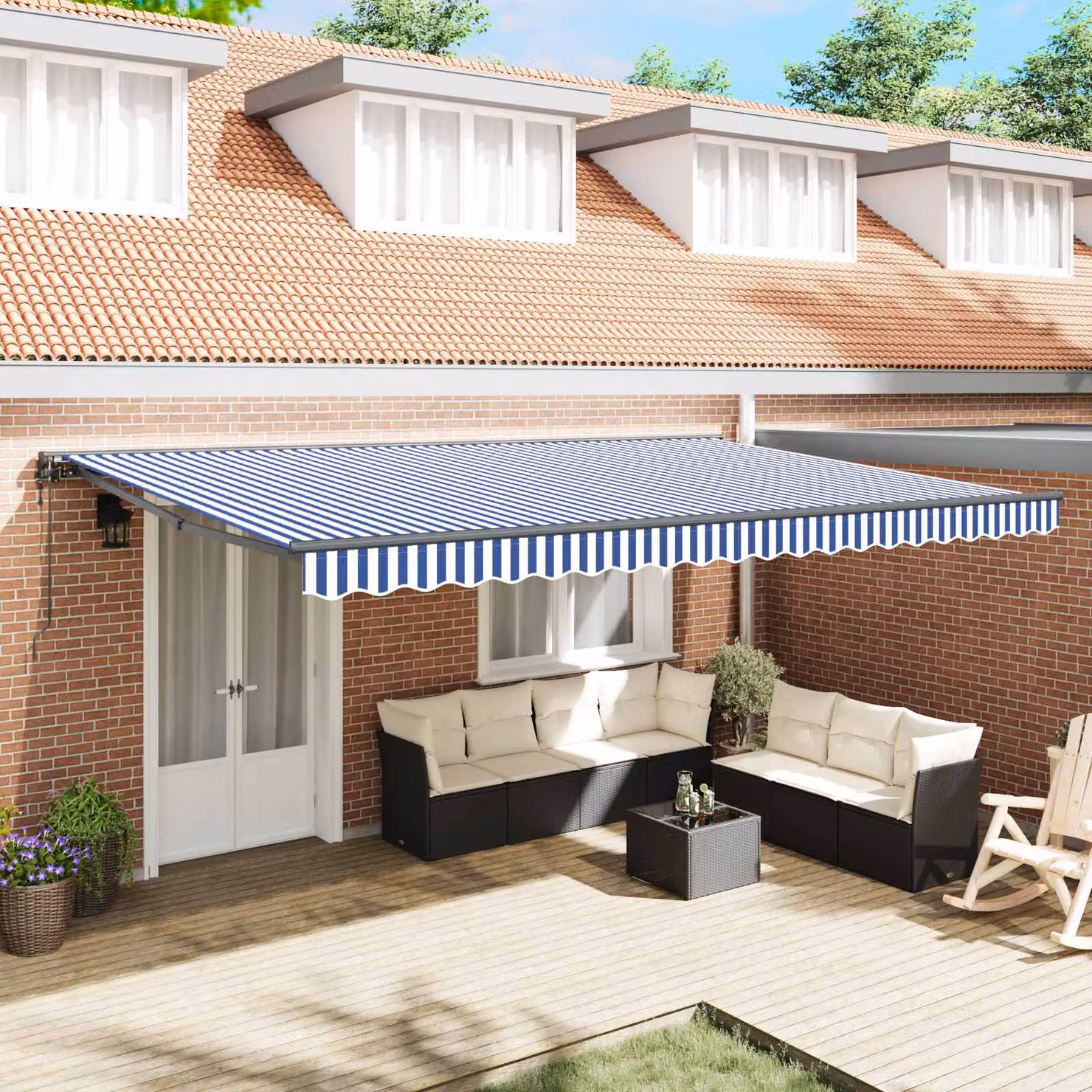 Struttura tenda parasole vidaXL in alluminio e poliestere, Blu e Bianco, L: 500 cm x P: 300 cm