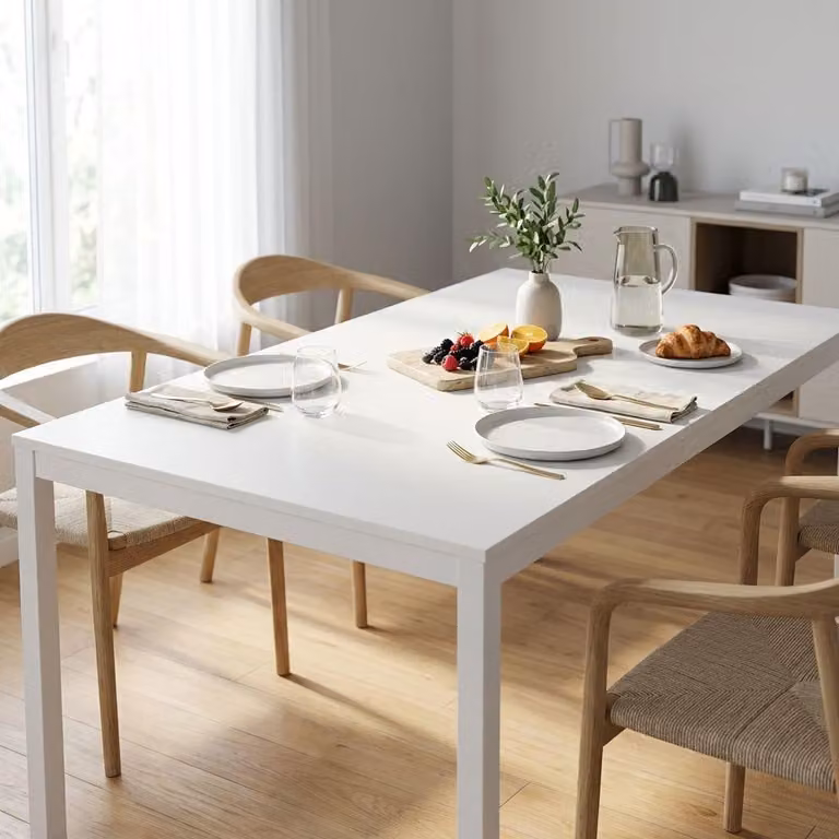 Milani Home - tavolo da pranzo allungabile 110-160 x 70 x 77 cm, bianco, legno e metallo