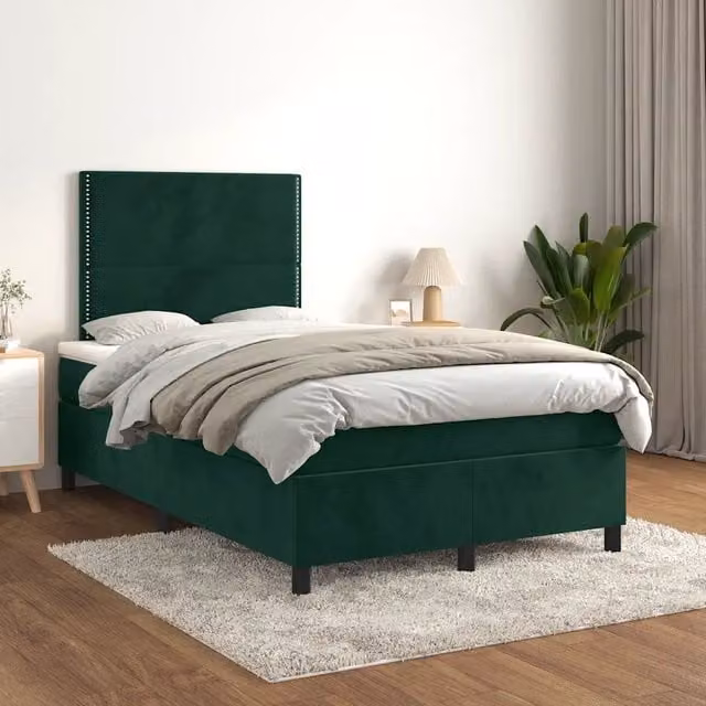 Giroletto a Molle con Materasso Verde Scuro 120x200 cm Velluto 3142956