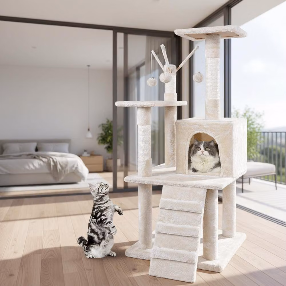 Mucola Albero da Graffio Beige Albero da Graffio per Gatti 121cm Casa per Gatti Albero da Arrampicata Colonna per Gatti Arredamento Albero da Gioco Albero da Graffio Naturale Colonna in Sisal