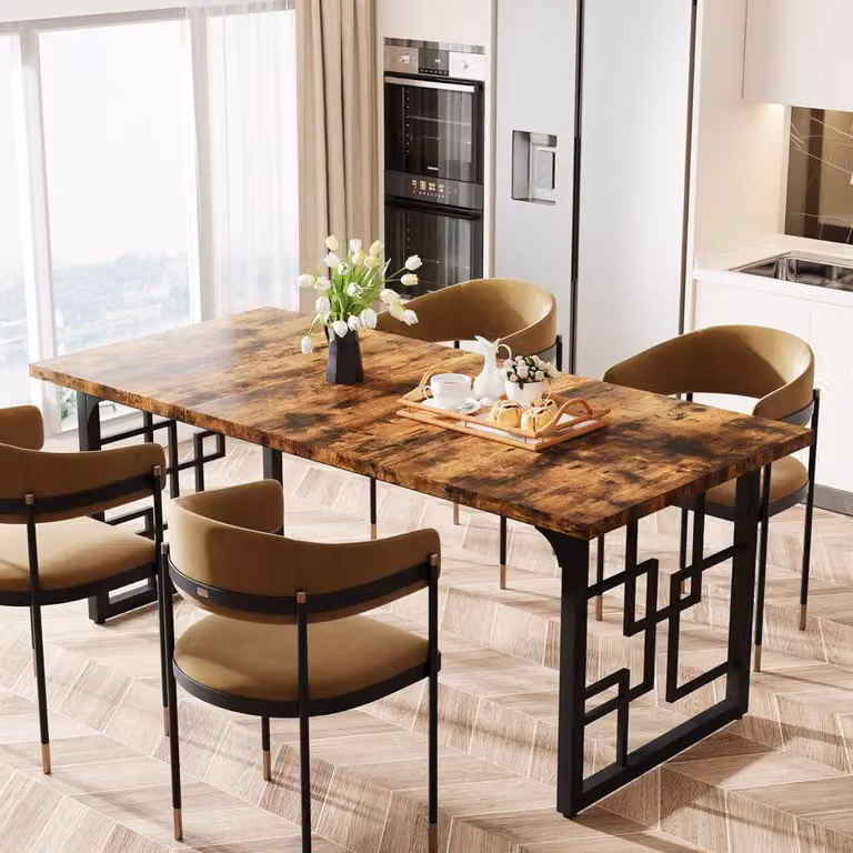 Tavolo da pranzo rettangolare, dimensioni 160 x 80 x 75 cm, colore marrone rustico, per 6 persone, design industriale